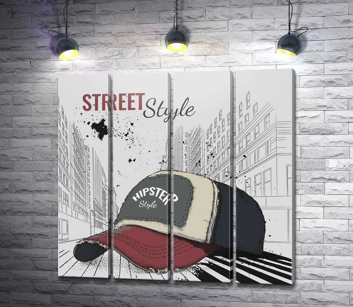 модульная картина Постер с бейсболкой и надписью: "Street Style" (Модуль №24)