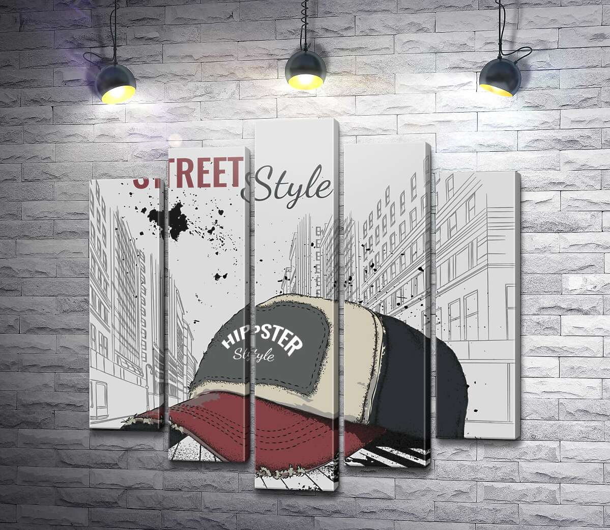 модульна картина Постер з бейсболкою і написом: "Street Style" (Модуль №4)