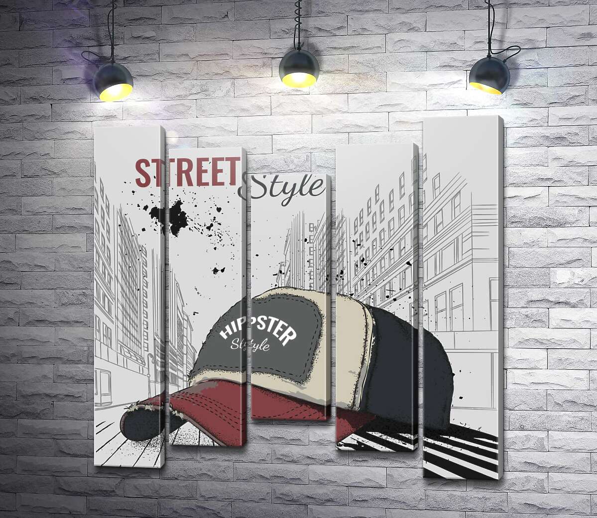 модульная картина Постер с бейсболкой и надписью: "Street Style" (Модуль №27)