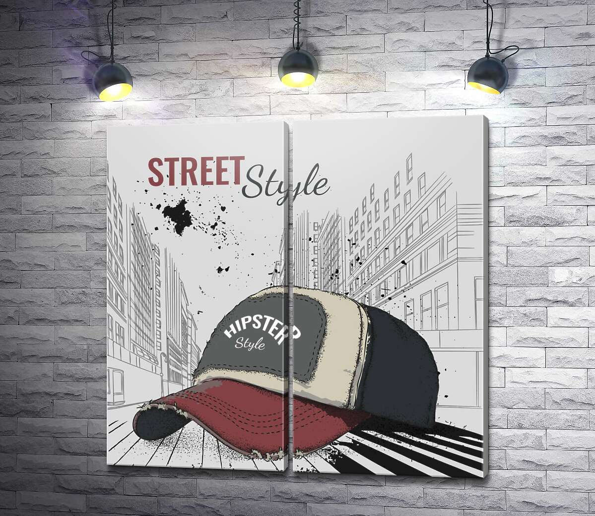 модульная картина Постер с бейсболкой и надписью: "Street Style"