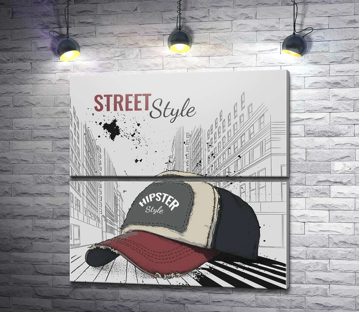 модульна картина Постер з бейсболкою і написом: "Street Style" (Модуль №7)