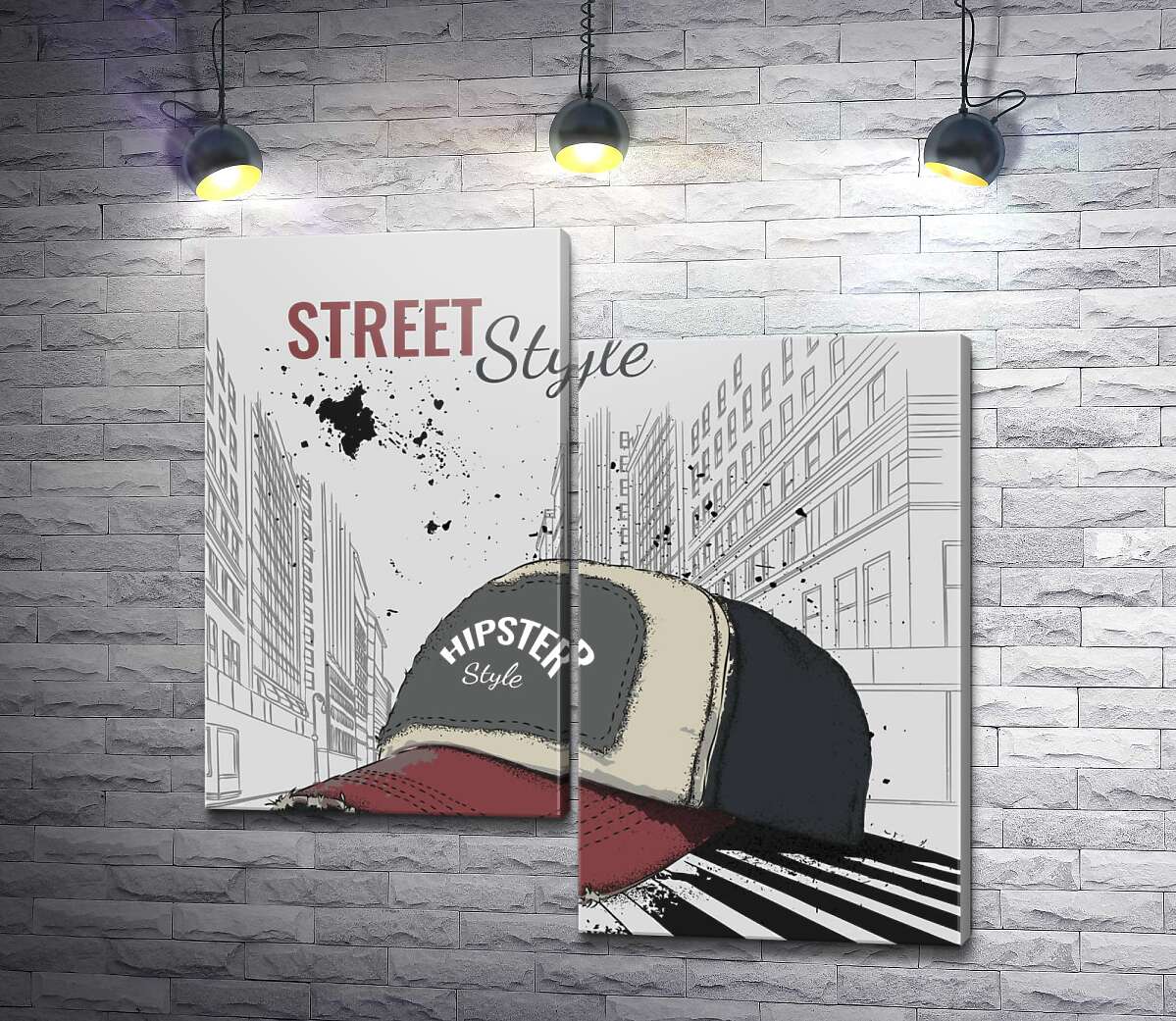 модульна картина Постер з бейсболкою і написом: "Street Style" (Модуль №9)