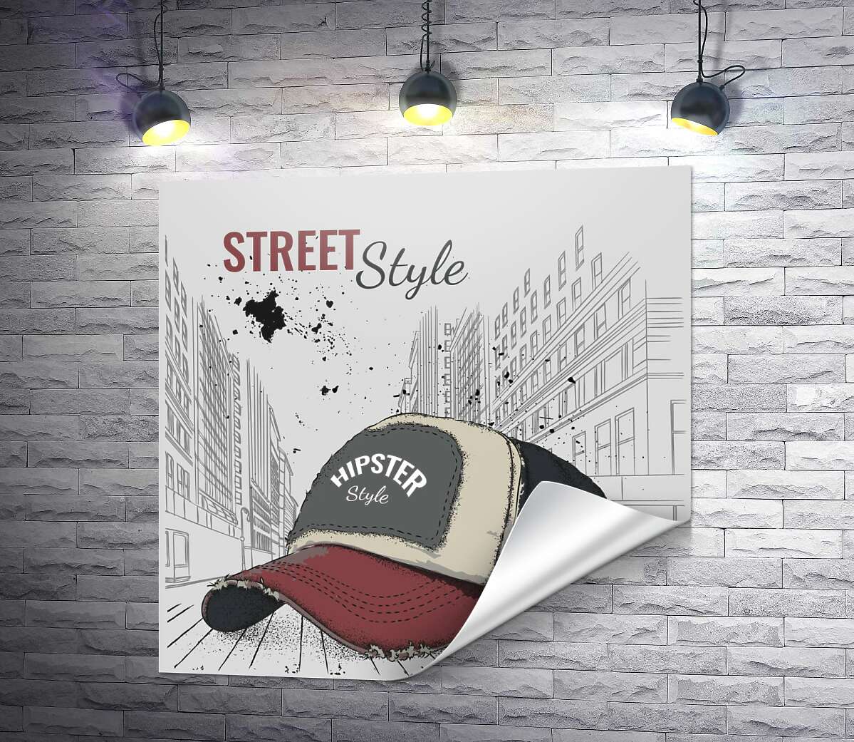друк Постер з бейсболкою і написом: "Street Style"