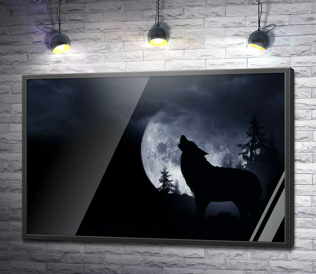 постер Силуэт волка на фоне полной луны