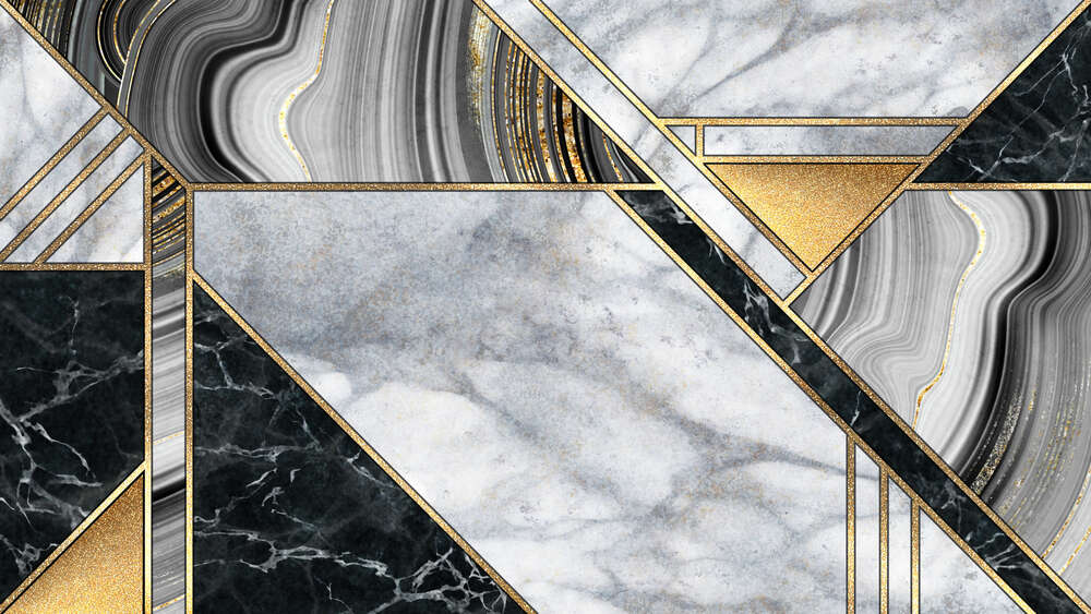 картина-постер Мраморная абстракция с золотыми вставками
