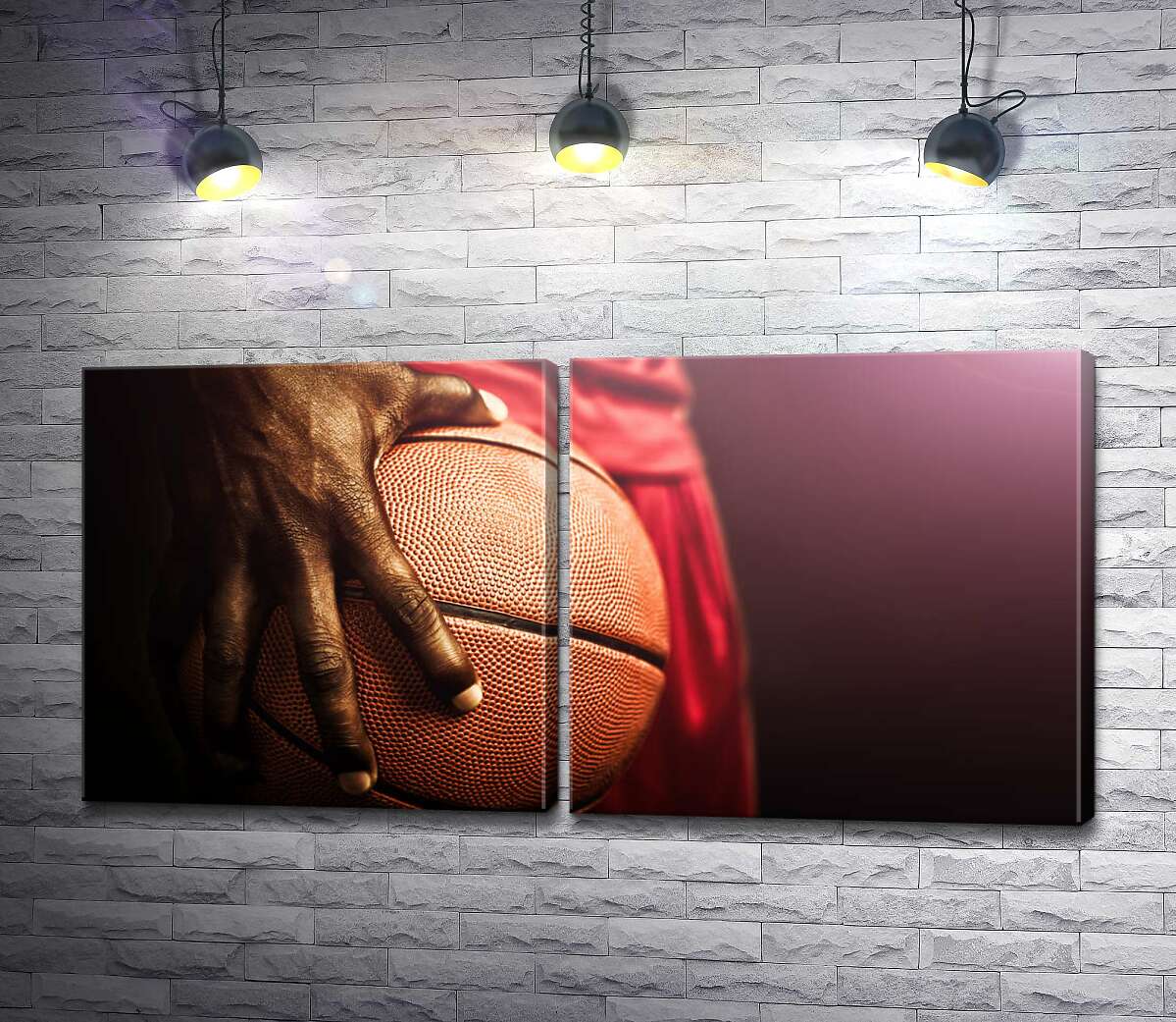 модульная картина Баскетбольный мяч в большой руке спортсмена
