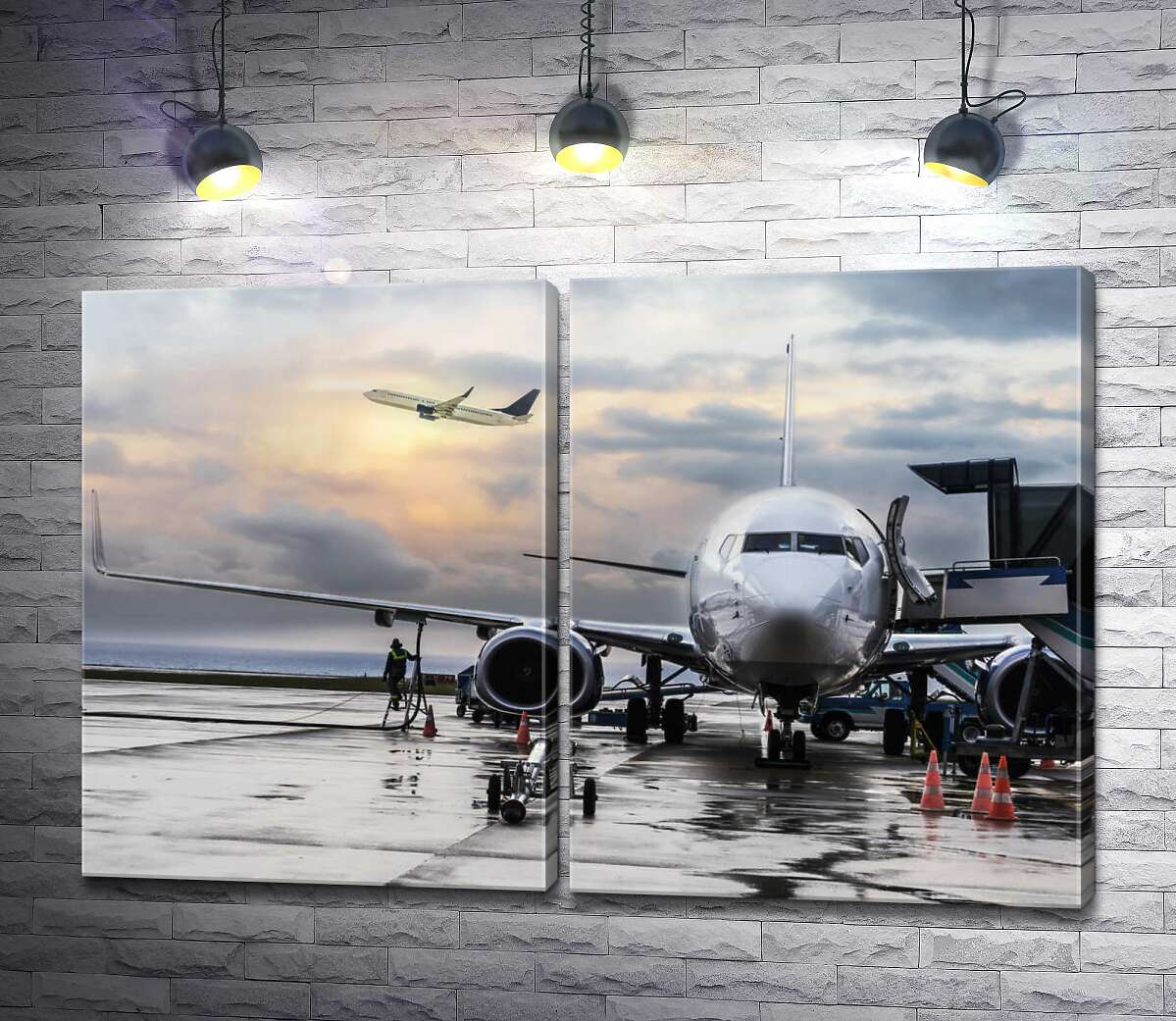 модульная картина Самолет на обслуживании в аэропорту