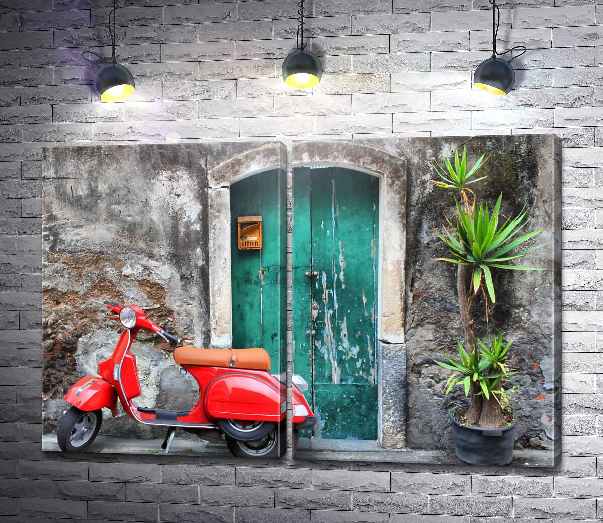 модульна картина Червоний скутер біля вхідних дверей