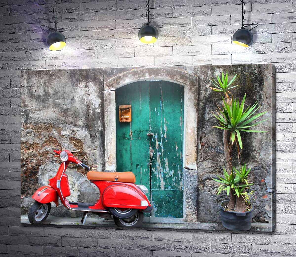 картина Червоний скутер біля вхідних дверей