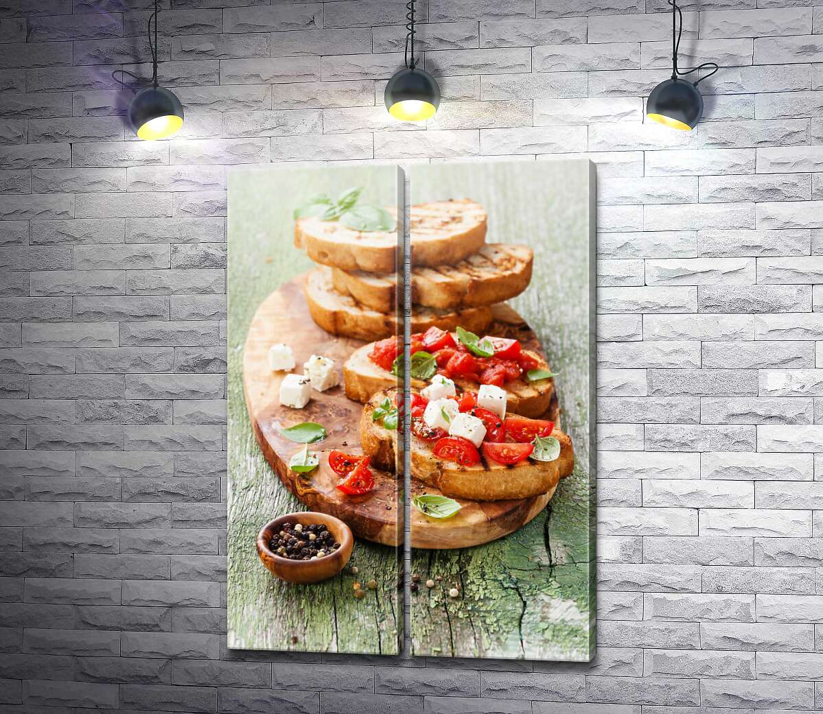 модульна картина Хрусткий смажений хліб з помідорами та сиром