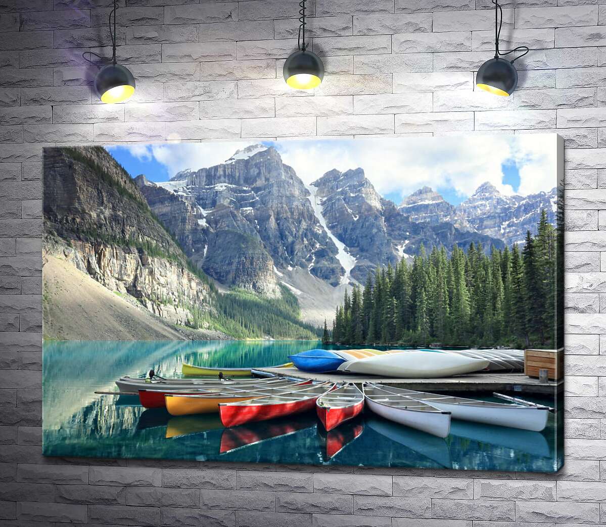 картина Байдарки на озере Морейн у подножия гор