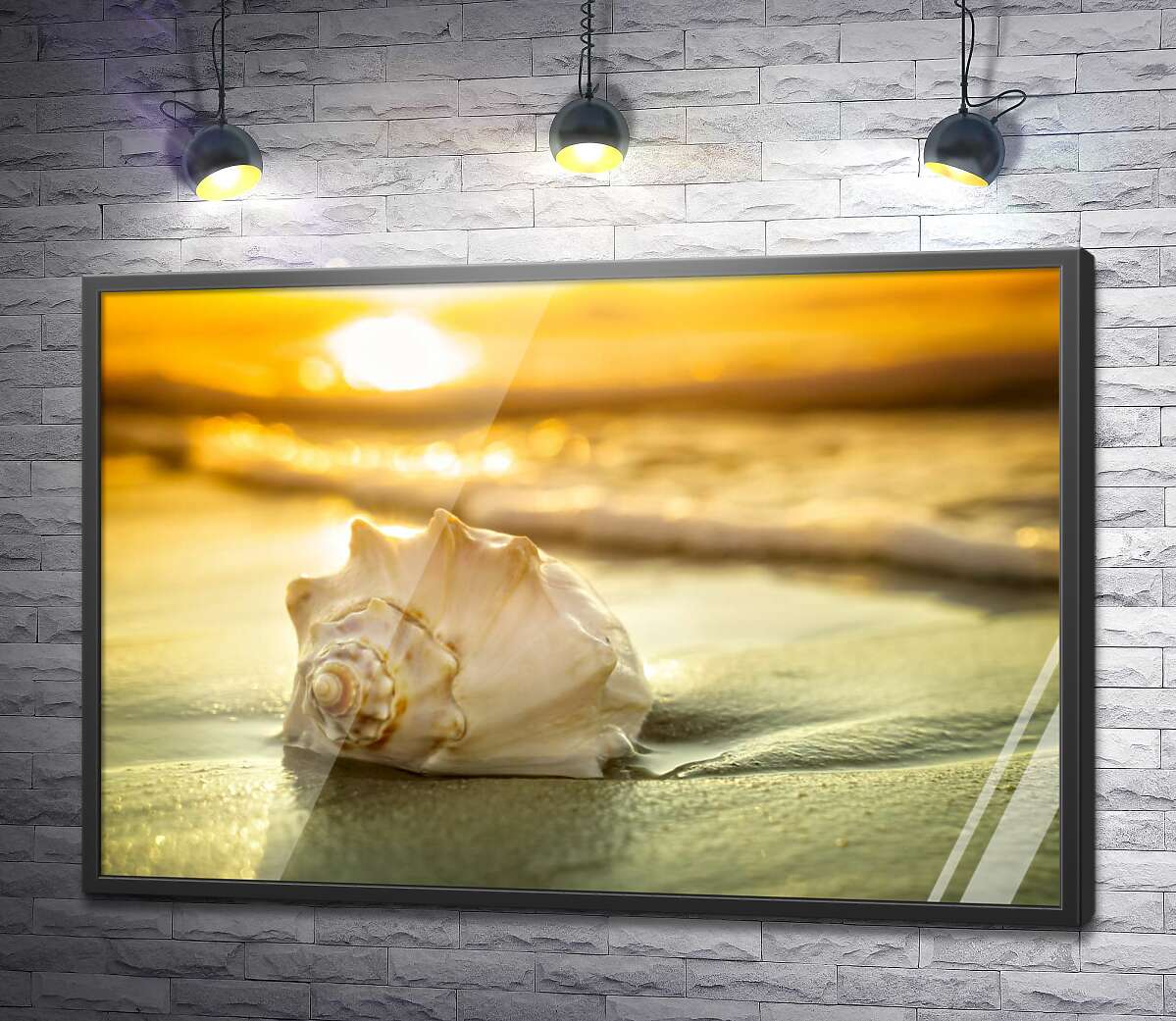 постер Закрученная ракушка на берегу моря