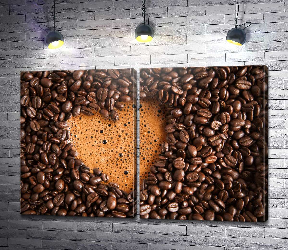 модульна картина Серце з кавової пінки і зерен