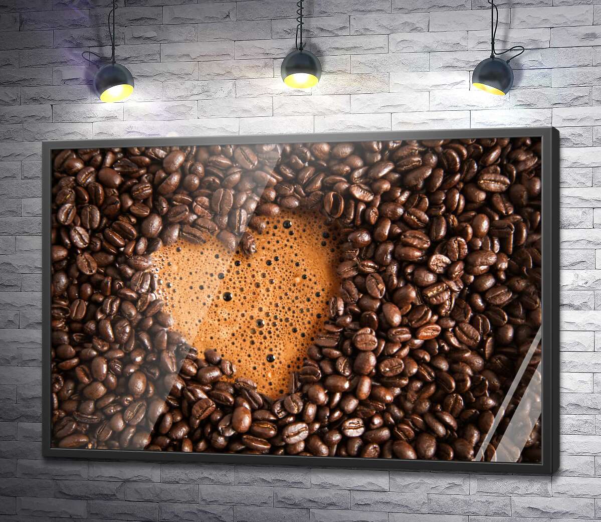 постер Сердце из кофейной пенки и зерен