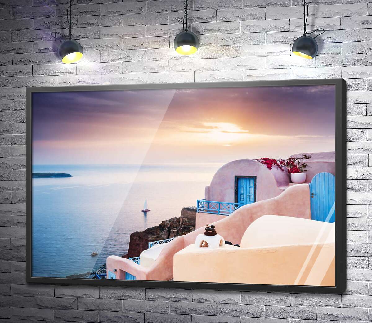 постер Вид на море и вечерний Санторини