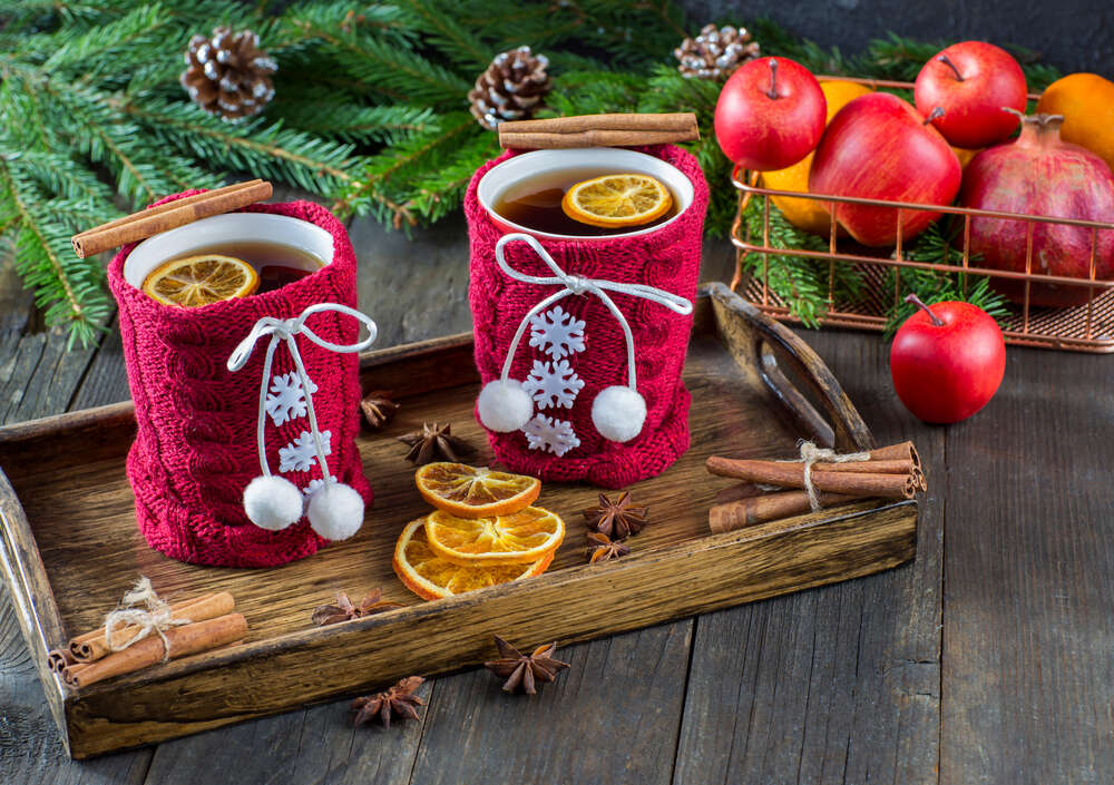 картина-постер Рождественский пряный чай и свежие фрукты