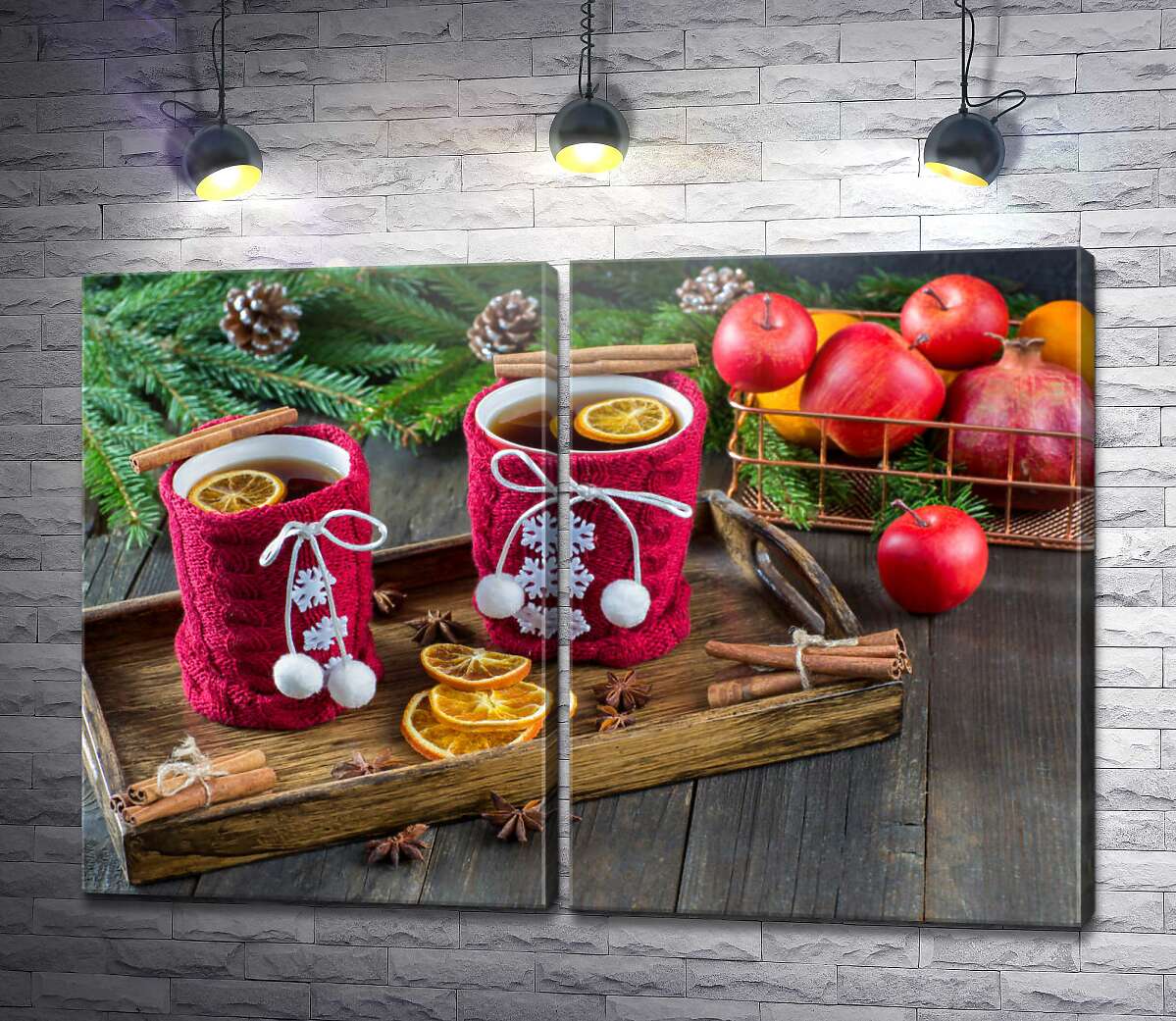модульная картина Рождественский пряный чай и свежие фрукты