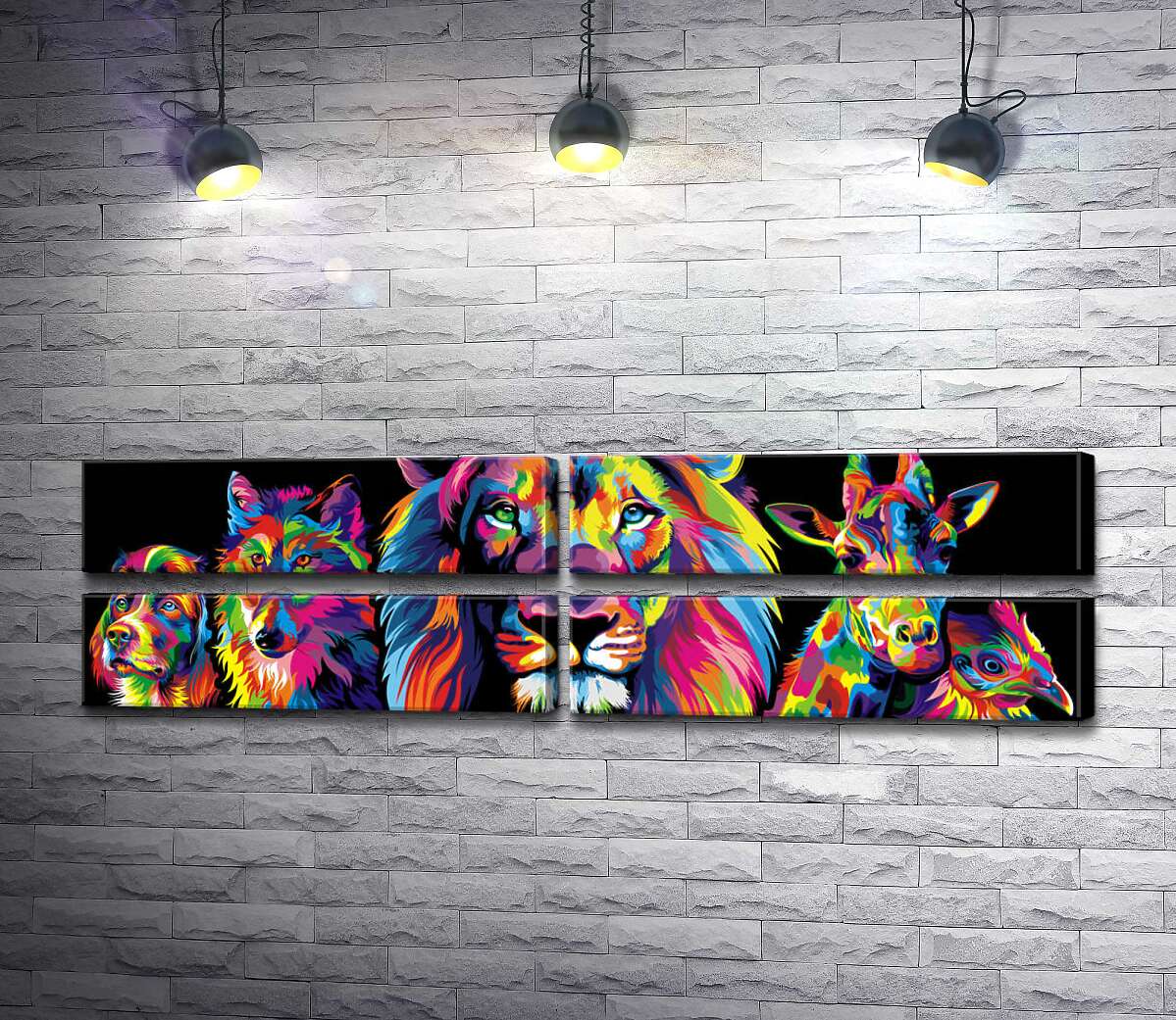 модульна картина Різнокольорові портрети тварин (Модуль №25)