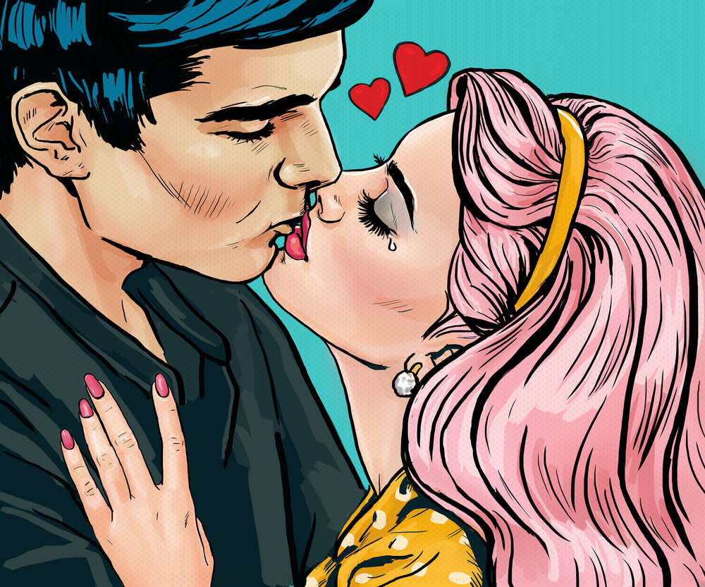 картина-постер Страстный поцелуй молодой пары