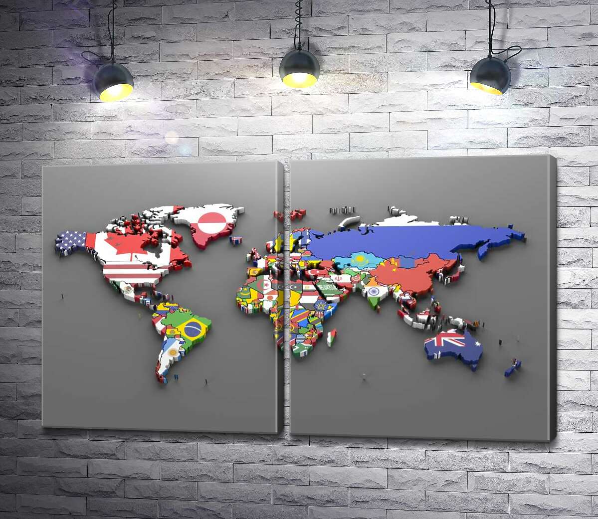 модульна картина Карта світу з прапорами держав