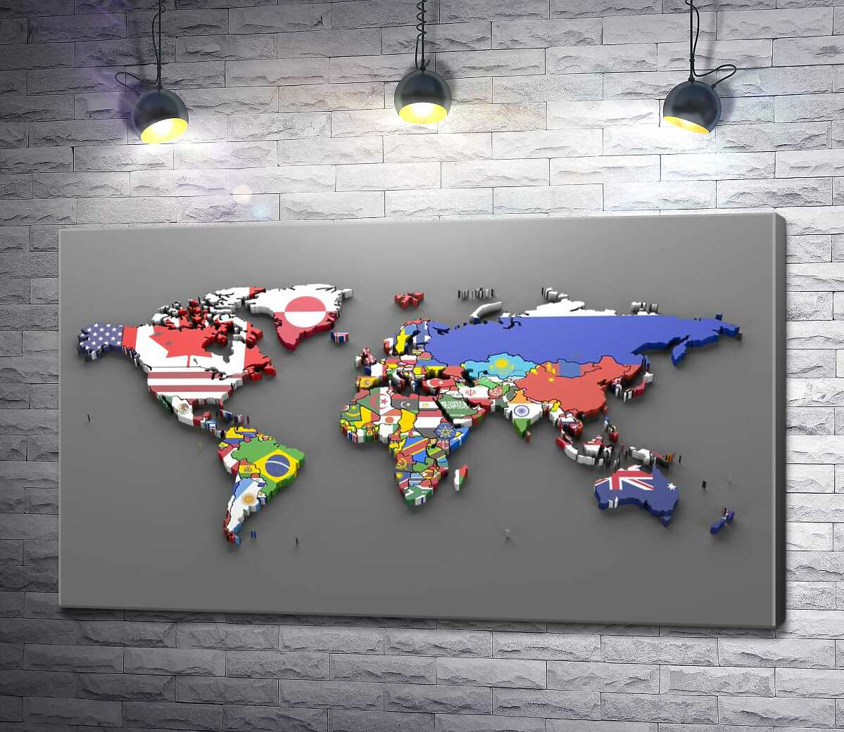 картина Карта світу з прапорами держав