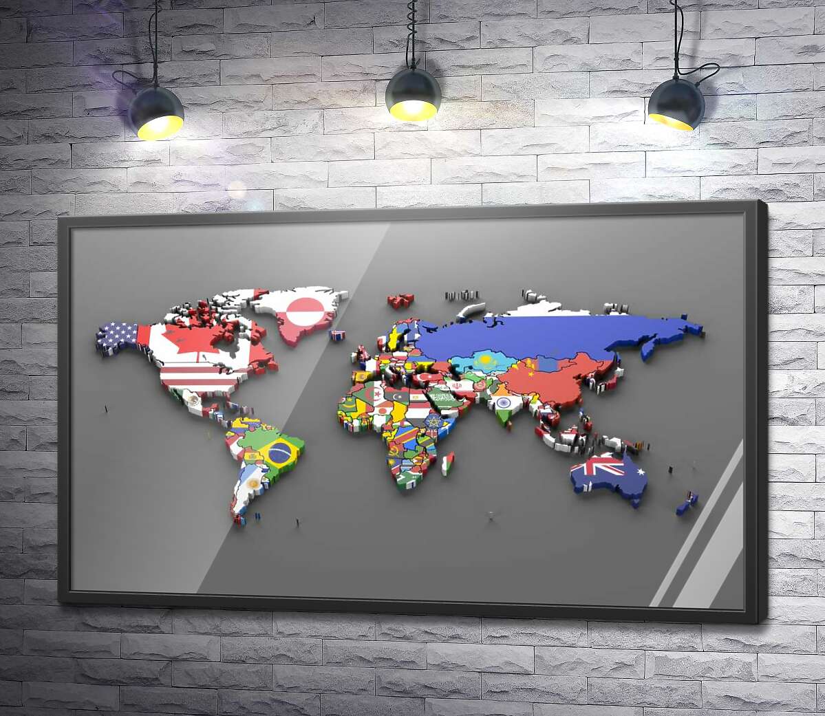 постер Карта мира с флагами государств