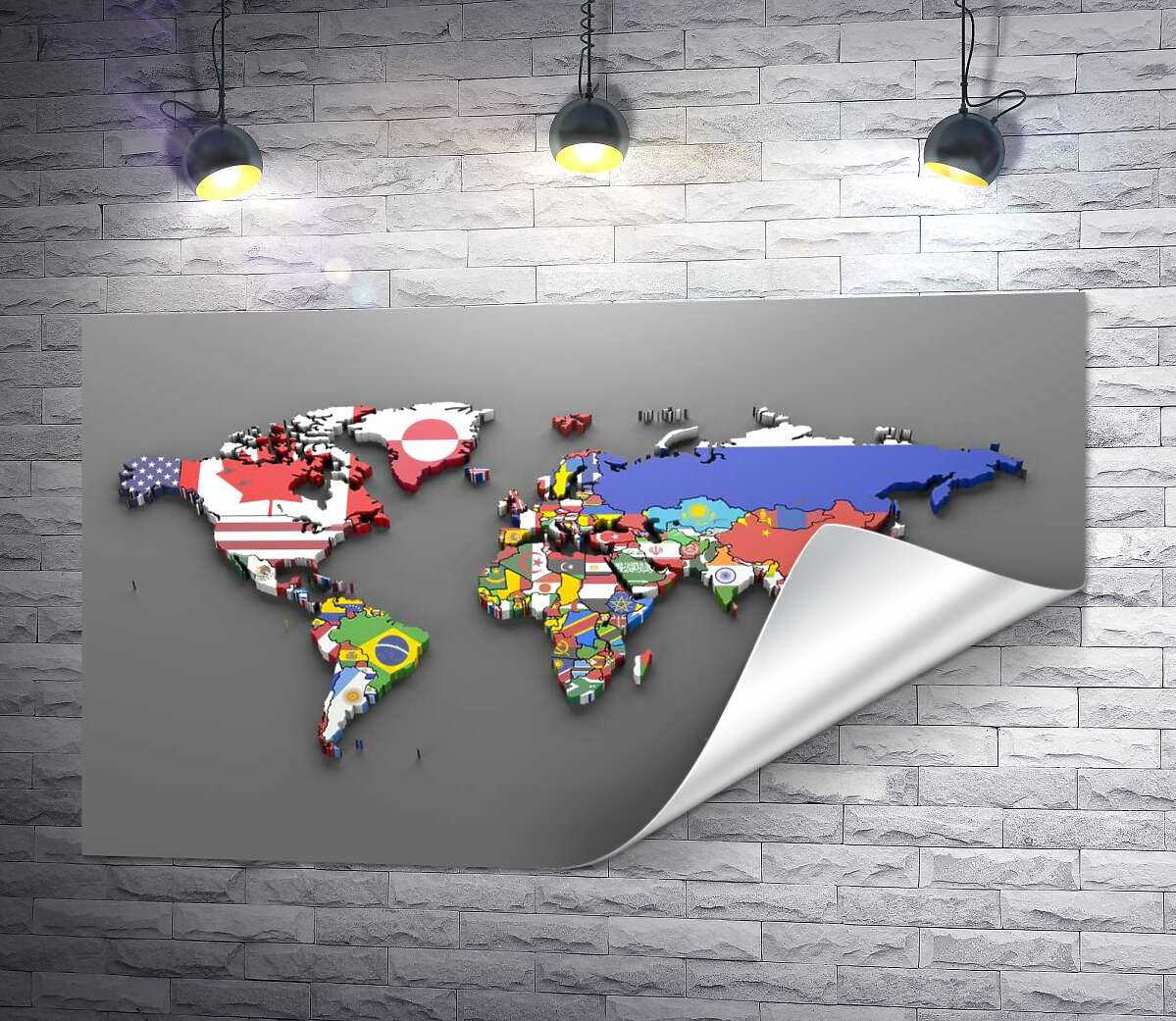 друк Карта світу з прапорами держав