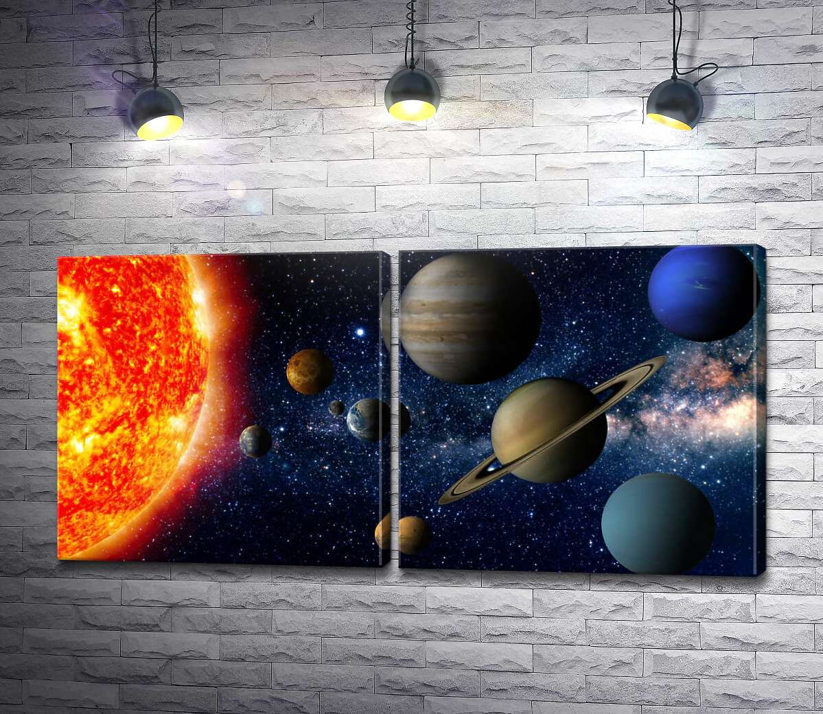модульная картина Планеты солнечной системы и солнце
