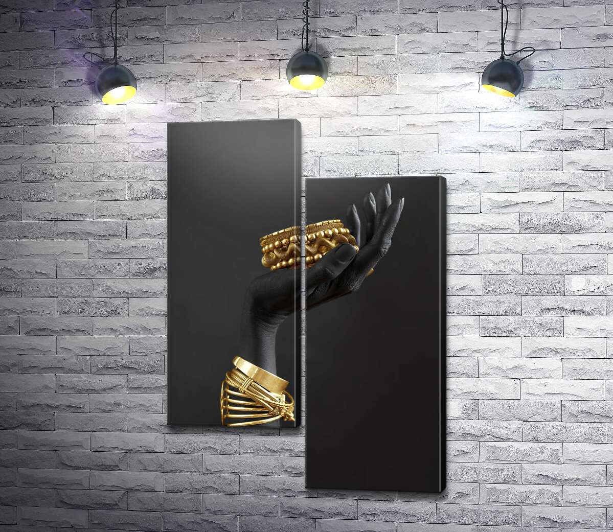 модульная картина Темная рука с золотыми украшениями (Модуль №9)
