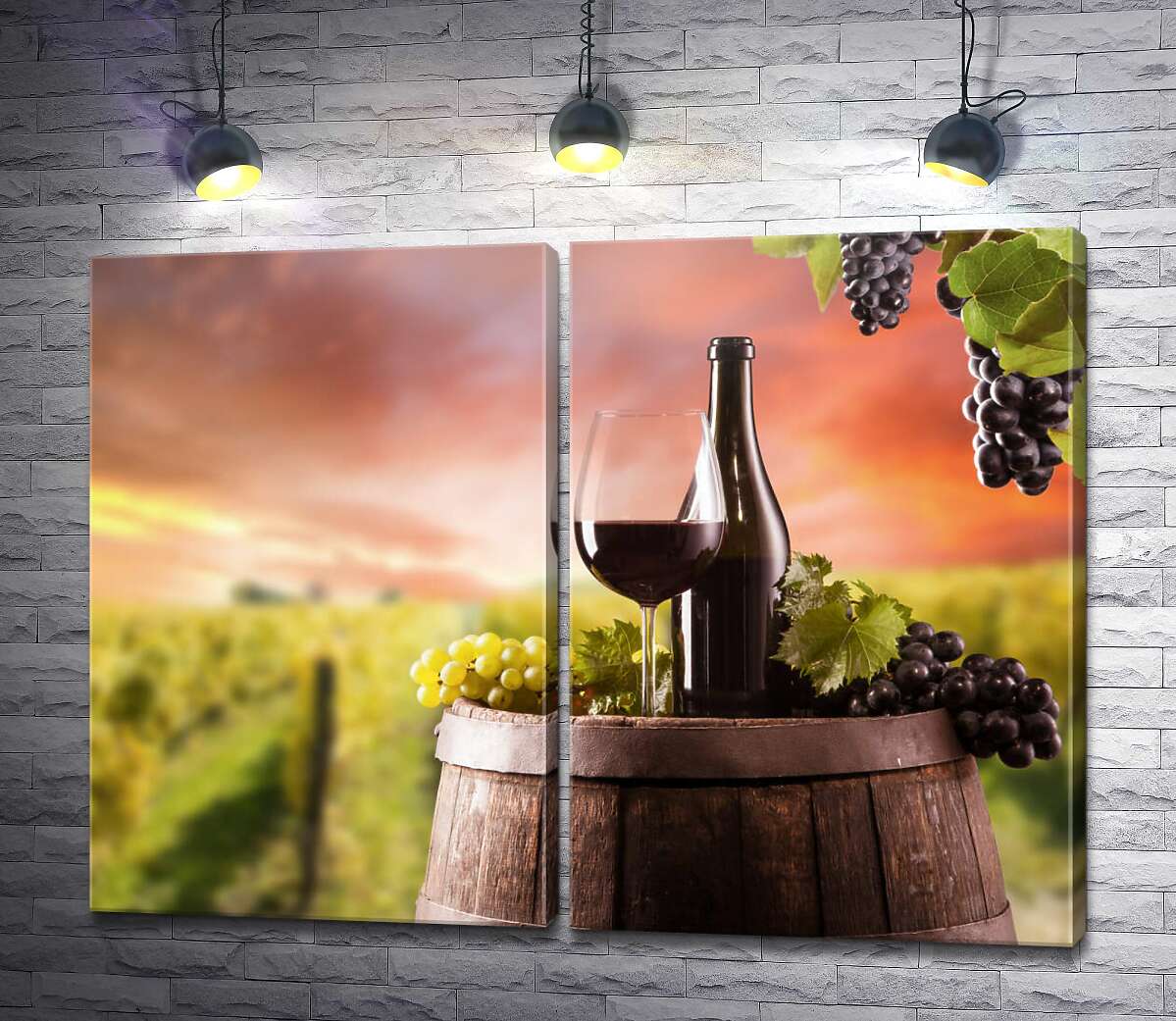 модульная картина Красное вино на фоне виноградника