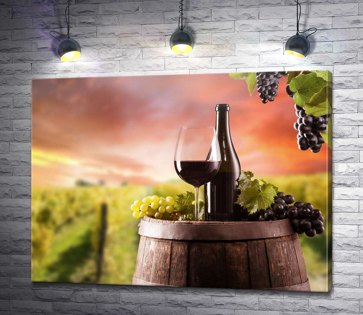 картина Красное вино на фоне виноградника