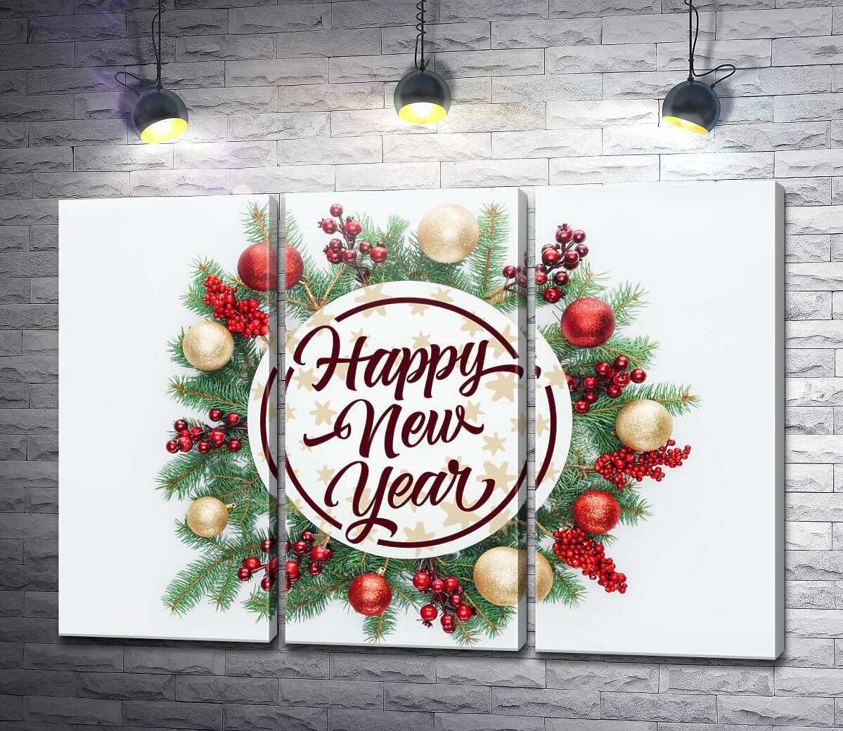 модульная картина Новогоднее пожелание: Happy new year (Модуль №2)