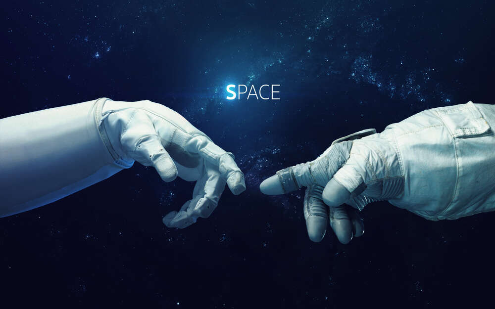 картина-постер Прикосновение астронавтов в стиле Микеланджело
