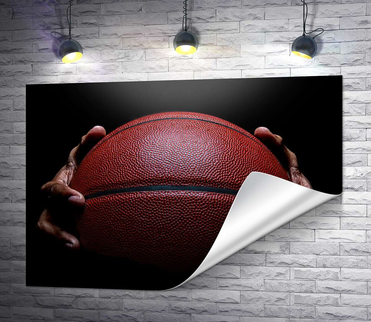 печать Баскетбольный мяч в руках спортсмена