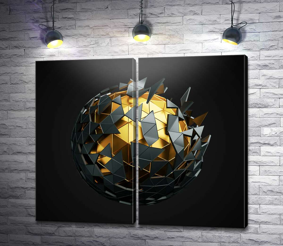 модульна картина Геометричний чорно-золотий полігональний 3Д шар