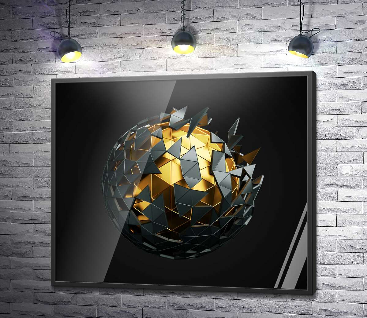 постер Геометрический черно-золотой полигональный 3Д шар