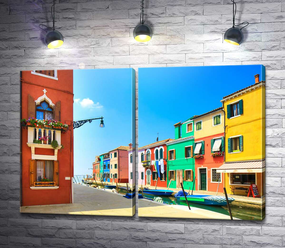 модульна картина Заводь з човнами та барвистими будиночками у Венеції, Бурано