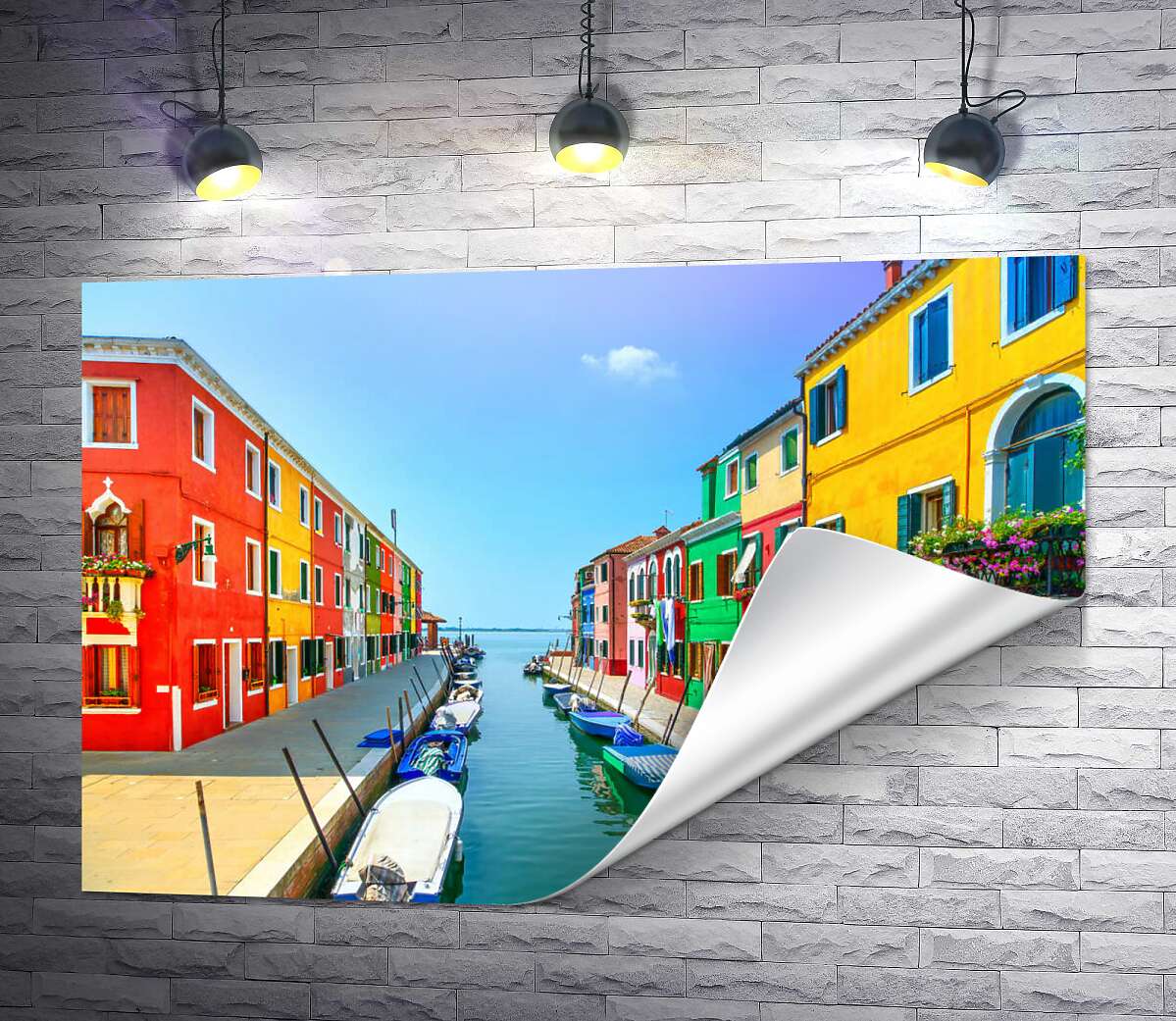 друк Канал Венеції між барвистими будиночками