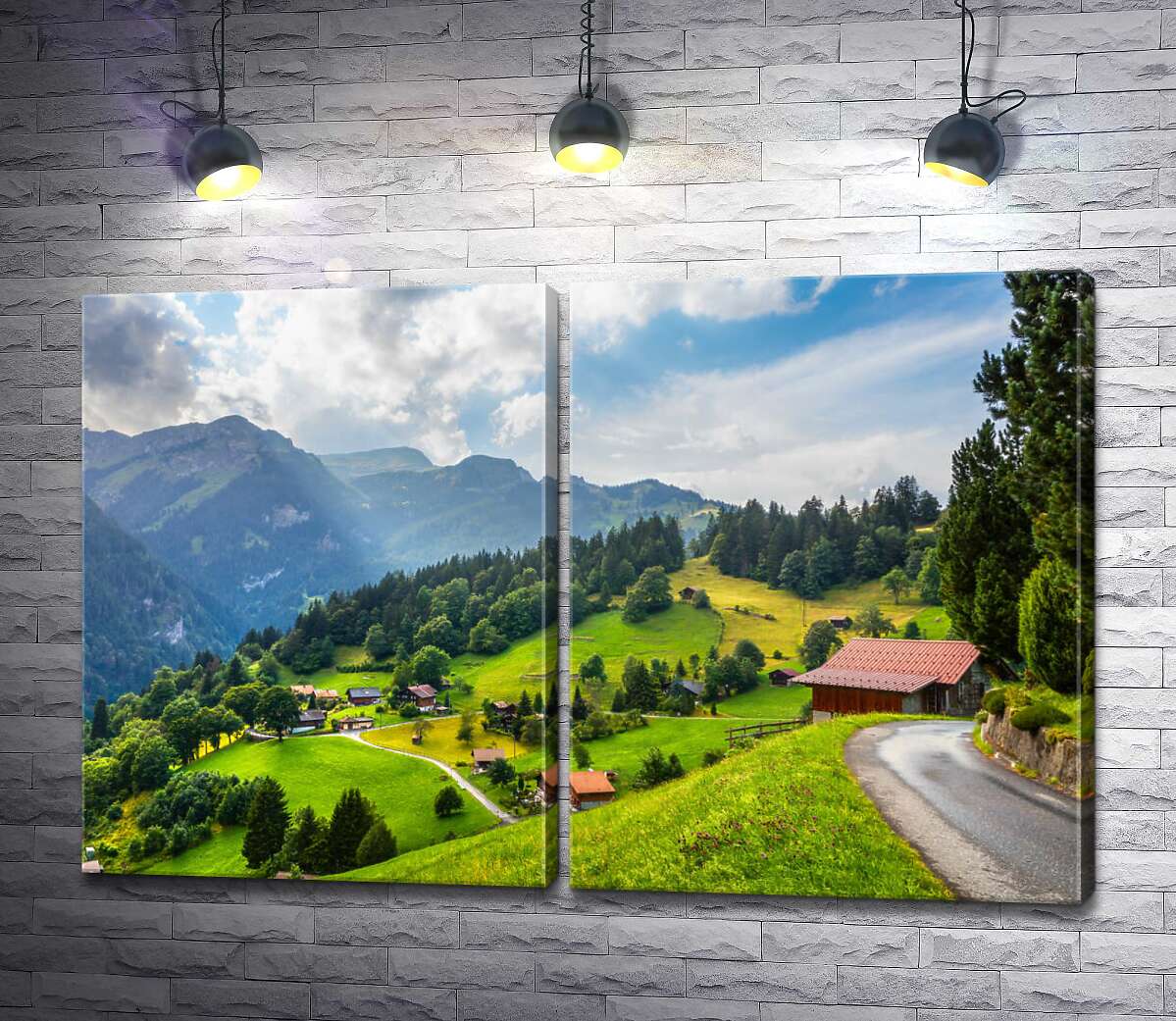 модульная картина Вид на швейцарские альпы, покрытые зеленью
