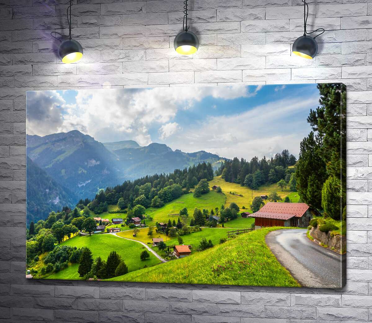 картина Вид на швейцарські альпи, вкриті зеленню
