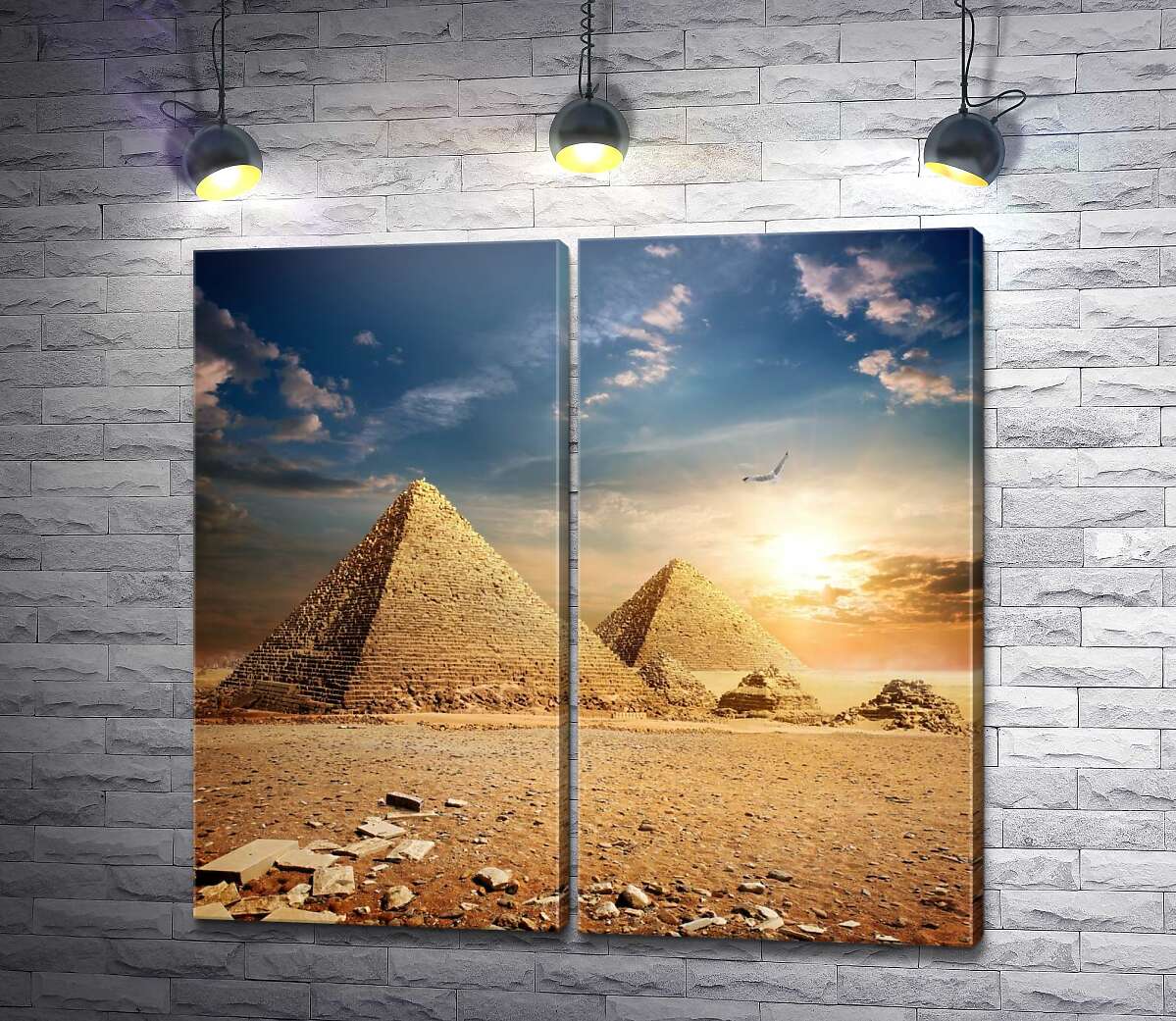 модульна картина Самотні єгипетські піраміди на заході сонця
