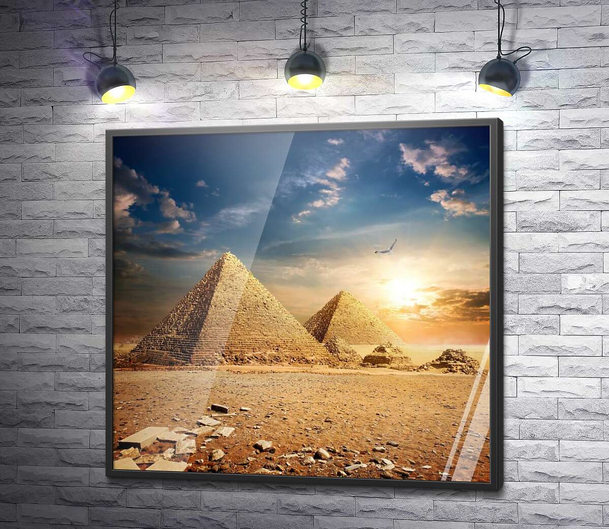 постер Самотні єгипетські піраміди на заході сонця