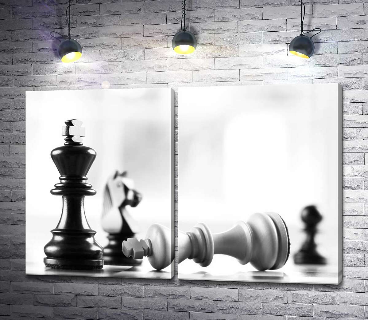 модульная картина Шахматные фигуры: победа черных над белыми
