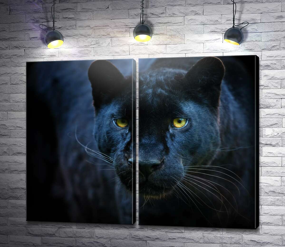 модульна картина Чорна пантера з яскраво-жовтими очима