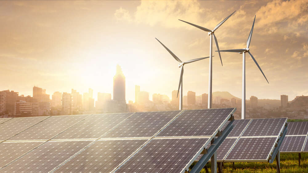 картина-постер Зелена енергетика: вітрогенератори та сонячні батареї