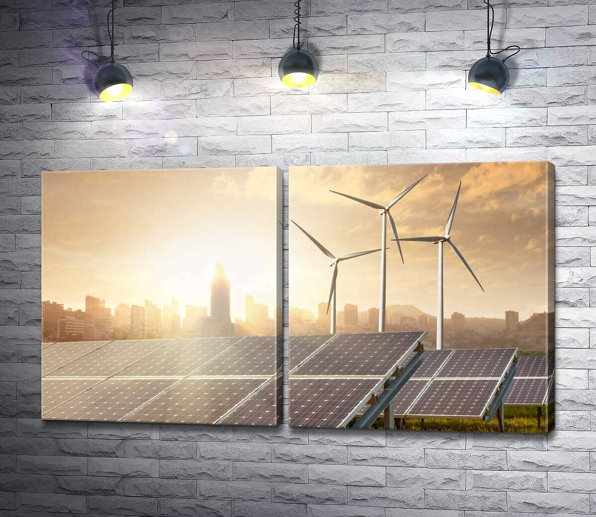 модульна картина Зелена енергетика: вітрогенератори та сонячні батареї