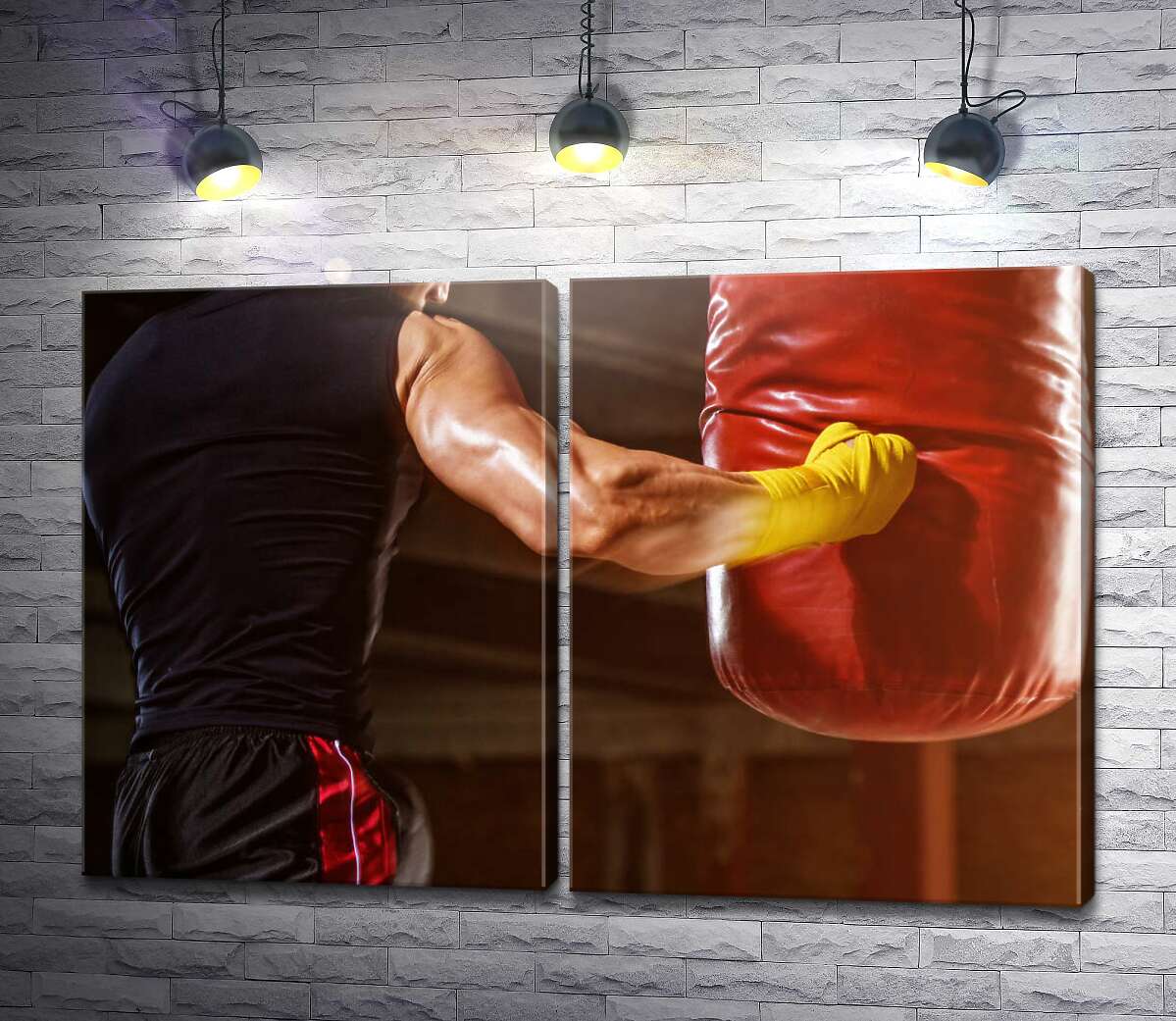 модульная картина Удар боксера по мешку