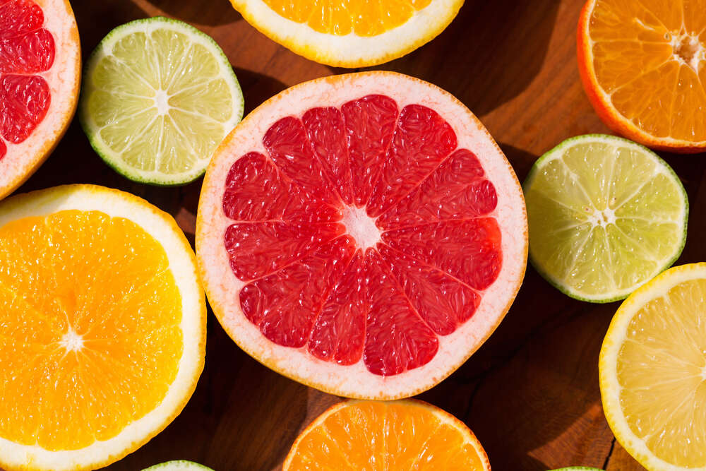 картина-постер Цитрусовые фрукты в разрезе