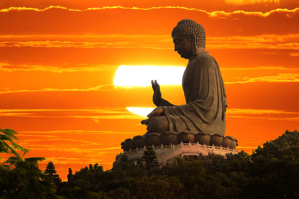 картина-постер Статуя Будды на закате