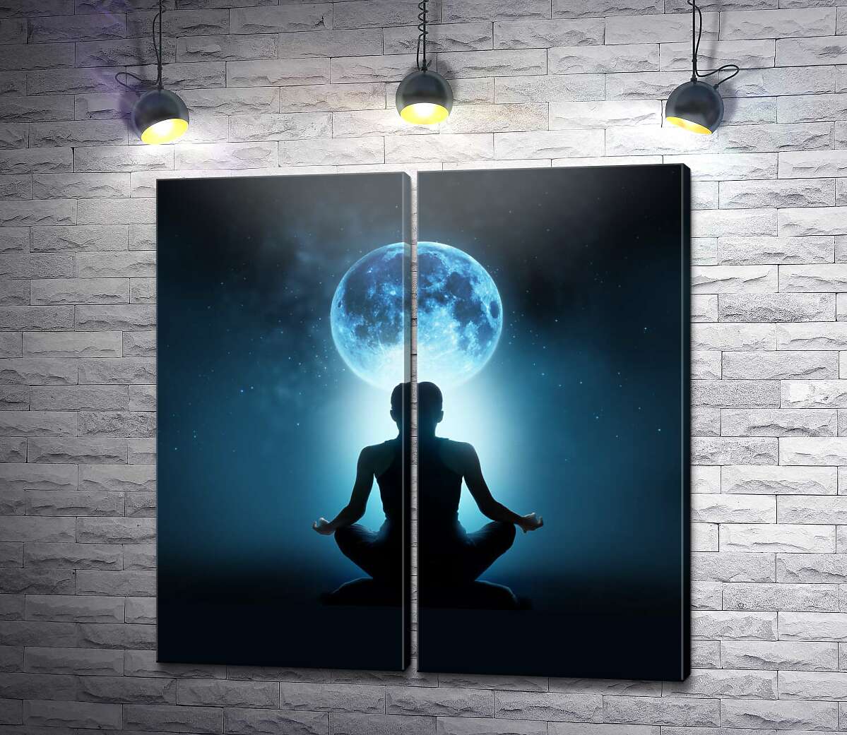 модульная картина Медитирующий силуэт напротив луны